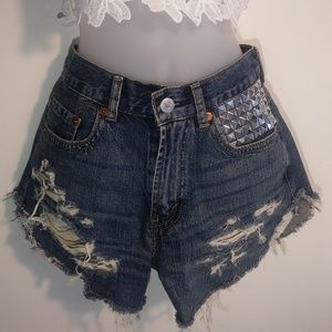 Levi's high waist shorts jean denim stud festival